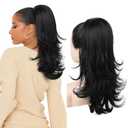 LONAI Ponytail Extension for Women,18 Inch Layered Wavy Pony Tail Hair Extensions, Natural Drawstring Ponytail Synthetic Hairpiece for Daily Wear (Nature Black)