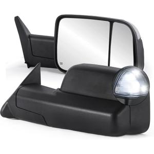 KUIPERAUTO Pair Black Power Heated Towing Mirrors Compatible for 1998-2001 Dodge Ram 1500/1998-2002 Dodge Ram 2500 3500 w/White DRL, Led Turn Light, Larger than standard