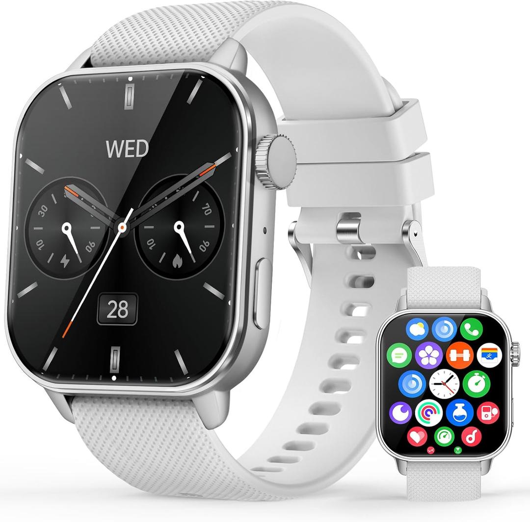 Smart Watch for Men Women, 1.85'' AMOLED HD Fitness Watch with 120+ Sports Modes, Bluetooth Call/Heart Rate/Sleep Monitor/Pedometer, Smartwatch for Android iOS, IP68 Waterproof, Silver (Deep Grey Silver)