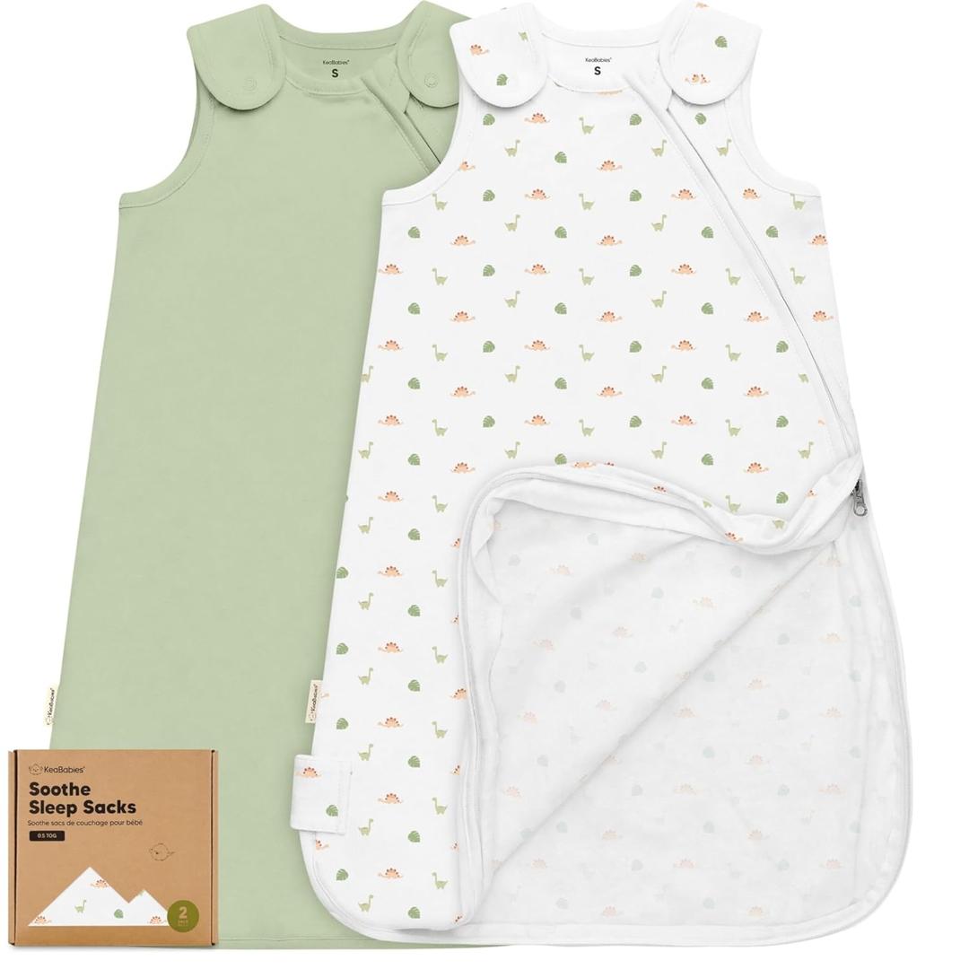2-Pack Organic Baby Sleep Sacks, 100% Cotton - Soft & Breathable 0.5TOG Baby Wearable Blanket, Toddler Sleeping Sack 0-6 Months, Easy to Wear Transitional Swaddles for Newborns, Infants(Roarsome, S)
