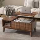 LYNCOHOME Fluted Lift Top Coffee Table with Storage, Modern Coffee Table for Living Room, Home Office Walnut