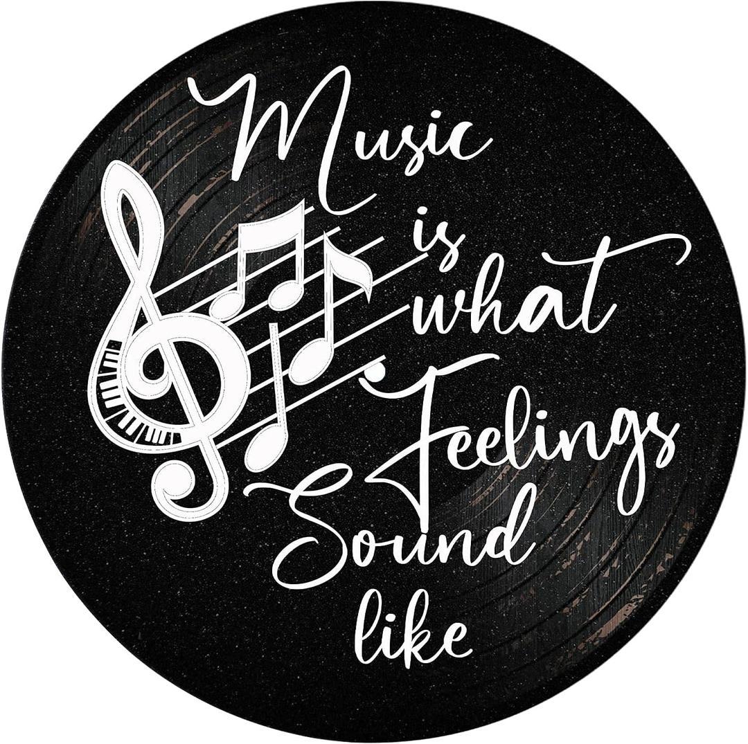 Blulu Music is What Feelings Sound Like Wooden Vinyl Records Album Wall Decor Round Record Artwork Decoration Modern Hanging Art Decor for Party Home Artist Studio