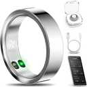 Smart Ring with Call/Clock/Events Alerts, No APP Subscription, Body Temp/Heart Rate/Women's Health Tracker, 5ATM Waterproof Fitness Ring for Android & iOS, Size: 7#