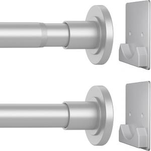 CorkLatta Matte Silver Shower Curtain Rod,1 Inch Diameter Stainless Steel Adjustable Spring Tension Rods 32 to 68",with Holders,Anti-Slip,Curtain Rods No Drilling(1 Pack)