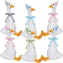 6 Set One Silly Goose Birthday Decor 1st Baby Shower Party Favor 11.8 Inch White Geese Plush Stuffed Animal with Mini Party Hats and Pink Blue Green Gray Ribbons for Kids Gift(Cute Goose)