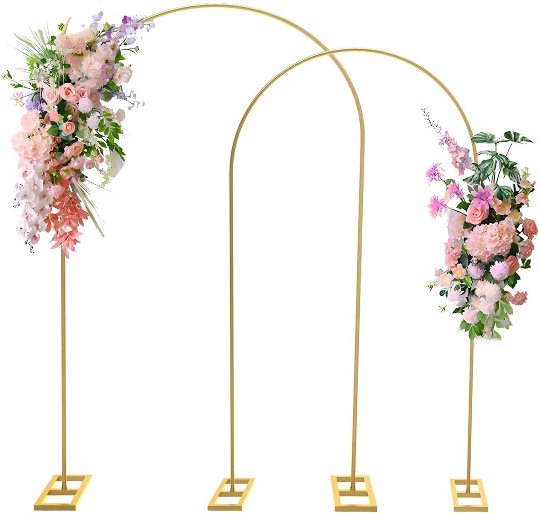 Queension 7.2FT & 6.6FT Arch Backdrop Stand, Metal Wedding Arch Stand for Ceremony, Backdrop Stand Arch Frame with Base for Birthday Party Baby Shower Balloon Arch Decorations, Gold