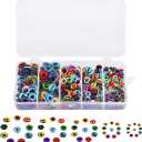 150PCS 8MM/10mm/12mm/14mm/15MM Assorted Round Glass Dragon Eyes Flatback Scrapbooking Dome Covered Cabochons for Doll Making and Jewelry Settings Craft