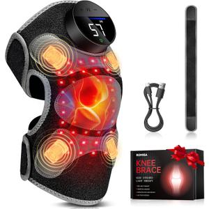 Upgraded PRO Red Light Therapy Knee Brace & 4 Vibration Massage - Rechargeable Controller, 660nm&850nm Red Light Therapy Heated Device for Knee/Elbow/Shoulder