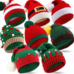 Kigeli 8 Pcs Santa Hats Adult Christmas Winter Knitted Beanie Hats with Pom Pom for Xmas Holiday