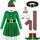 Elf Costume Christmas Jacket Belt Pants Holiday Green Party Outfits for Adults Couples Elf Costume for Women (Large)