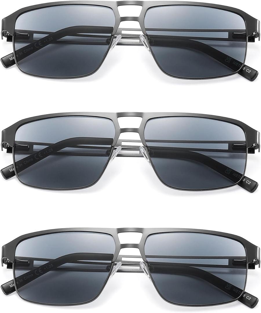 Blue Light Blocking Aviator Reading Glasses Men Cool Lightweight Metal Computer Readers Sunglasses Spring Hinge 3 Pack, 0.5 x