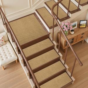 4PCS Non-Slip Stair Treads - 8"x30" Edging Stair Treads for Wooden Steps Washable Peel and Stick Indoor Stairs Tread Rug Stain Resistant Staircase Mat for Kids and Pets (4pc, Brown)