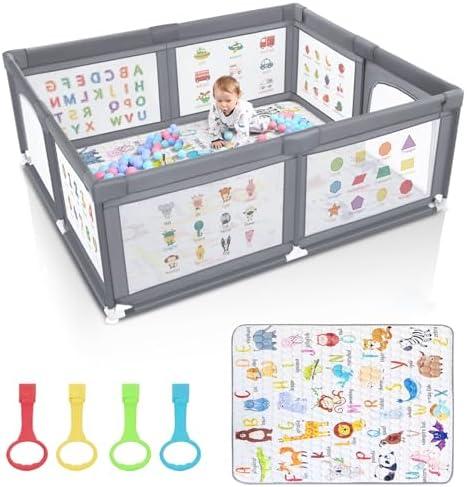 Little Generation Baby Playpen with Mat, 71x60 Inches Extra Large Playpen for Babies and Toddlers, Indoor & Outdoor Activity Center, Safety Baby Play Pen with Gate Prints