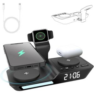 Wireless Charging Station, eirix 5 in 1 Wireless Charger for Apple Watch/iWatch/Airpods/iPhone 14 13 12 11 Pro Max/X, Compatible for Multple Apple Samsung Devices, with Alarm Clock and Night Light