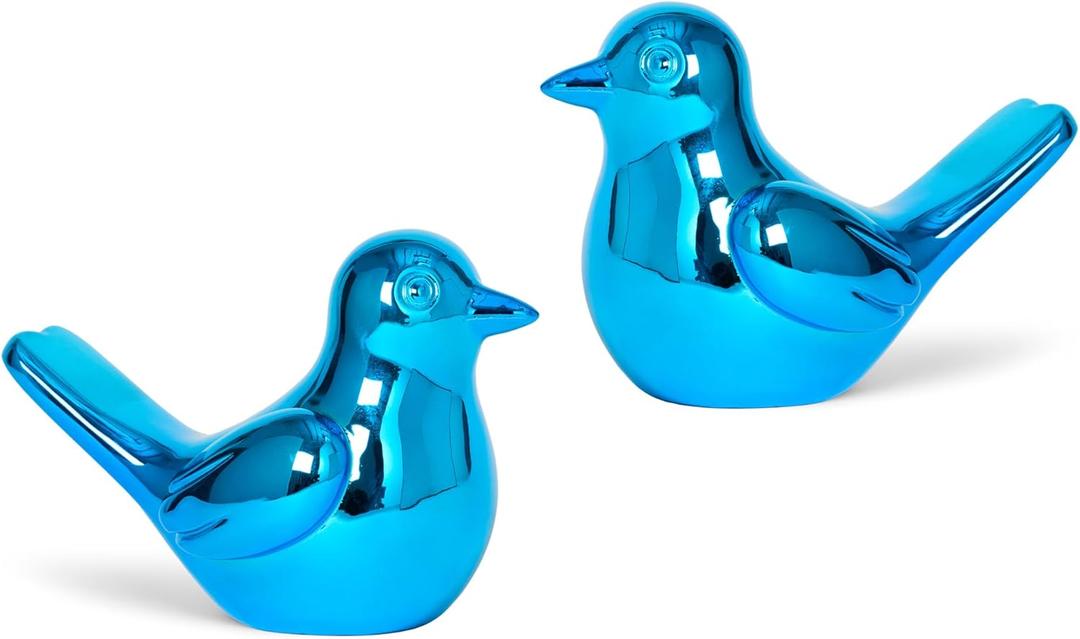 Blue Bird Statue Pair, 2-Pack 4 inch Shiny Accent Small Knick Knacks for Home Office Shelf Desk Coffee Table Decoration