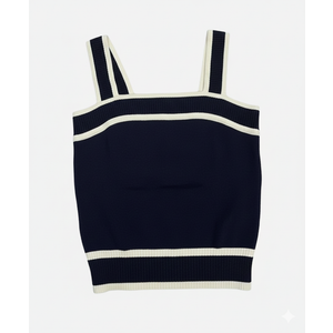 Navy Blue and White Striped Knit Tank Top, Small