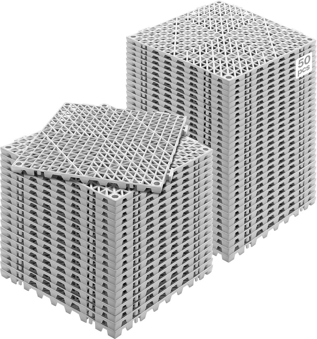 VEVOR Modular Interlocking Cushion, 50 Pack 12" x 12" Splicing Drainage Mats, Soft PVC Interlocking Drainage Floor Tiles, Non-Slip Drainage Holes for Restroom, Bathroom, Kitchen, Pool, Wet Areas, Gray