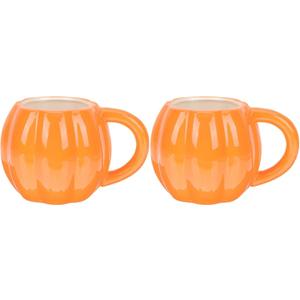 Cabilock 2PCS Halloween Pumpkin Mugs, 500ml Ceramic Pumpkin Fall Coffee Cup, Thanksgiving Halloween Christmas Gift for Women Men