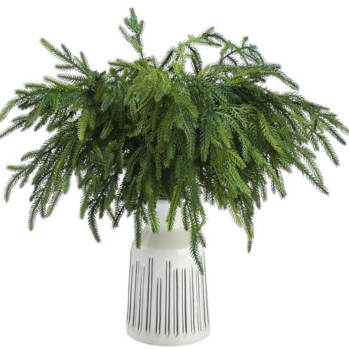 Jutom Christmas Norfolk Pine Branches, Artificial Norfolk Branch Faux Plants Greenery Stem Pine Picks for Christmas Vase DIY Crafts Centerpiece Garland Wreath Home Decor (12 Pcs,18 Inches)