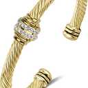 Cable Bracelet Two Tone Stainless Steel Retro Twisted Wire Bangle Bracelet, Adjustable Cuff Bangle Bracelet, Suitable, Mother, Wife, Valentine's Day Gift (Golden)