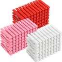 Weysat 120 Pcs Valentine's Day Colored Clothes Pins 2.9" Wooden Valentines Clothespins Red Pink White Clothesline Clips for Crafts Photos Pegs Decoration Clip, DIY Valentine's Day Accessories