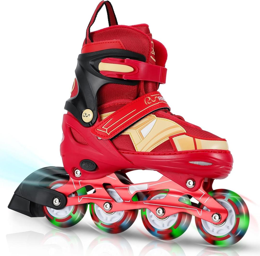 Adjustable Kids Inline Skates for Boys Girls with Full Light Up Wheels - Roller Skates for Kids Ages 6-12, Toddler Ages 3-5, Youth Women Beginners Outdoor Indoor (Red) L