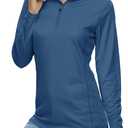 MAGCOMSEN Women's Shirts Long Sleeve 1/4 Zip UPF50+ UV Sun Protection Quick Dry Workout Hiking Athletic Shirts Rash Guard (Blue Grey) XS