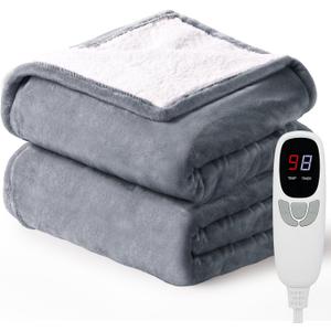 Heated Throw Blanket 50''x60'' Electric Blanket with 9 Heating Levels 10 Timer Modes Auto-Off Fast Heating Overheat Protection ETL Certified Machine Washable Gift, Grey