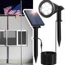 Solar Spotlight Outdoor, Spot Light with Separate Solar Panel  24.6ft Long Waterproof Cable, Bright 7-LED Ground Flag Pole Light, Dusk-to-Dawn Landscape Lighting for Flag, House, Tree, Garden (White)