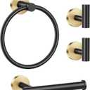 Lairuier Bathroom Hardware Set, 4-Piece Towel Holder Set Include Toilet Paper Holder,Towel Ring and 2 Towel Hooks Stainless Steel Wall Mounted Bathroom Hardware Accessories Set (Black and Gold)