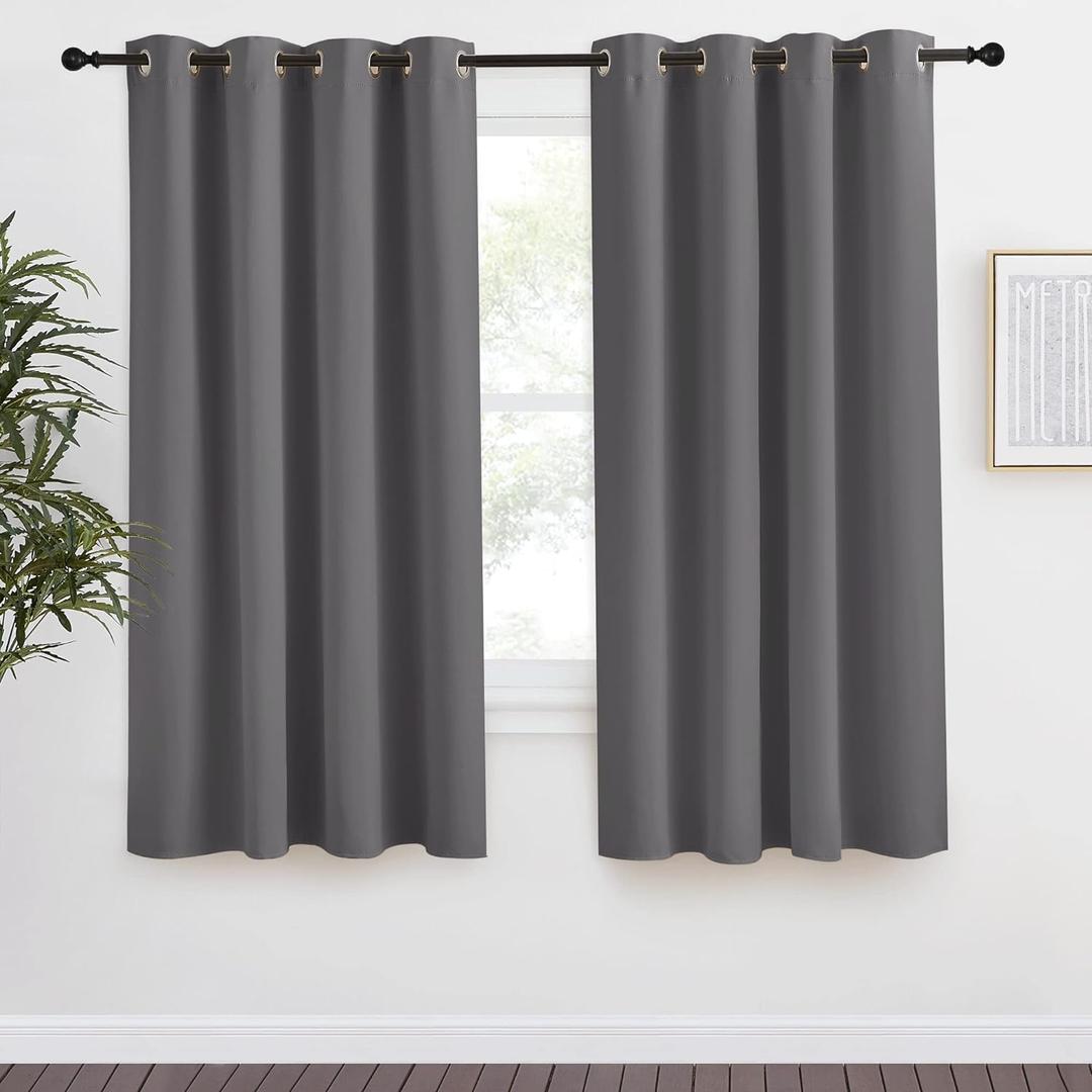 NICETOWN Grey Blackout Curtain 57 inch Long, 55 inches Width, 1 Panel, Thermal Insulated Window Treatment with Grommet Room Darkening Thermal Insulated Panel for Bedroom/Living Room