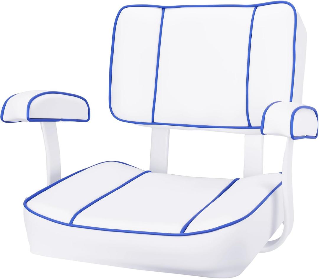 Boat Seat, Boat Fishing Chair Made of Super Soft Microfiber Leather, Waterproof and Durable, Suitable for Yachts, Pontoons, Easy to Install (white+blue)