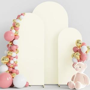 Arch Backdrop Cover, Wedding Arch Cover Spandex Fitted Cover for Photography Studio Stretchy Backdrop Cover for Birthday Baby Shower Ceremony Banquet (Beige, 4+5+6FT)