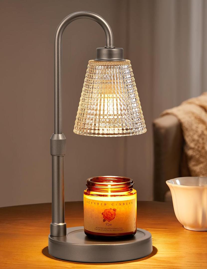 Innqoo Gray Candle Warmer Lamp with Timer, Dimmable Candle Warmer for Jar Candles, Height Adjustable Wax Melts Warmer, Birthday Gifts for Women Mom, House Warming Gifts New Home Decor (Regular(4.7 in))