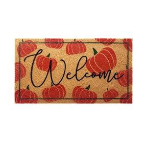 Tinideya Thanksgiving Natural Coir Doormat Outdoor Pumpkin Welcome Mats Non-Slip Entrance Door Rugs for Indoor Outdoor Thanksgiving Fall Pumpkin Home Porch Entryway Decor, 17 x 30 Inch