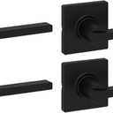 Kwikset Casey Interior Passage Door Handle 4 Pack, Lever for Closet and Hallway Doors, Reversible Non-Locking Handle Lever, Matte Black, with Microban Protection