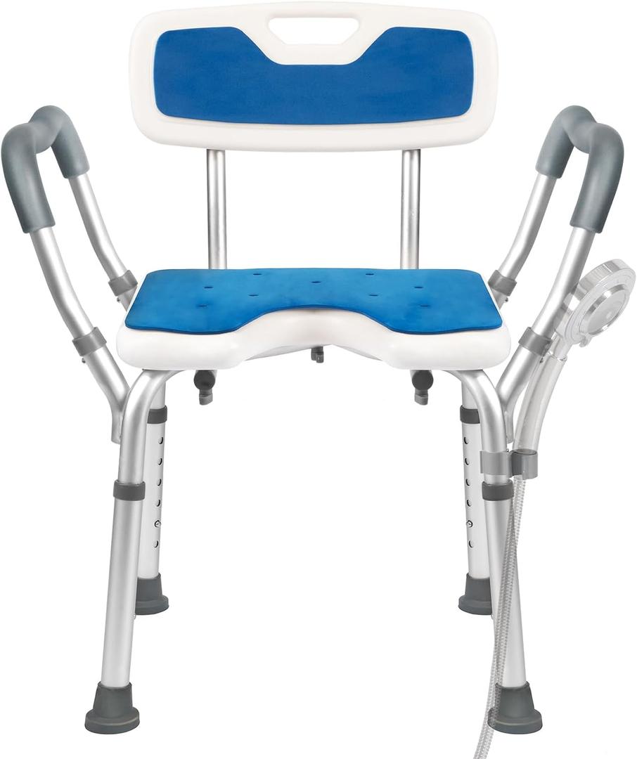 Shower Chair with Arms and Back Heavy Duty 330lbs, Shower Chair for Inside Shower, Shower Seat for Inside Shower Bathroom Chair with Cutout Seat & Cold-Proof Pads, Tools-Free Assembly