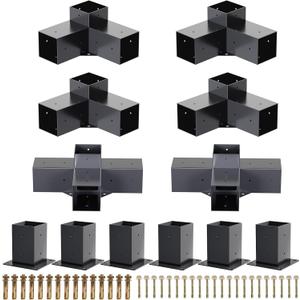 TOCRETOARE Pergola Kit, 4-Way and 3-Way Bracket Set, Powder-Coated 4" x 4" (Actual: 3.5x3.5 Inch), Hardware for Outdoor Wood Pergolas, Gazebo, Sheds (12 pcs)