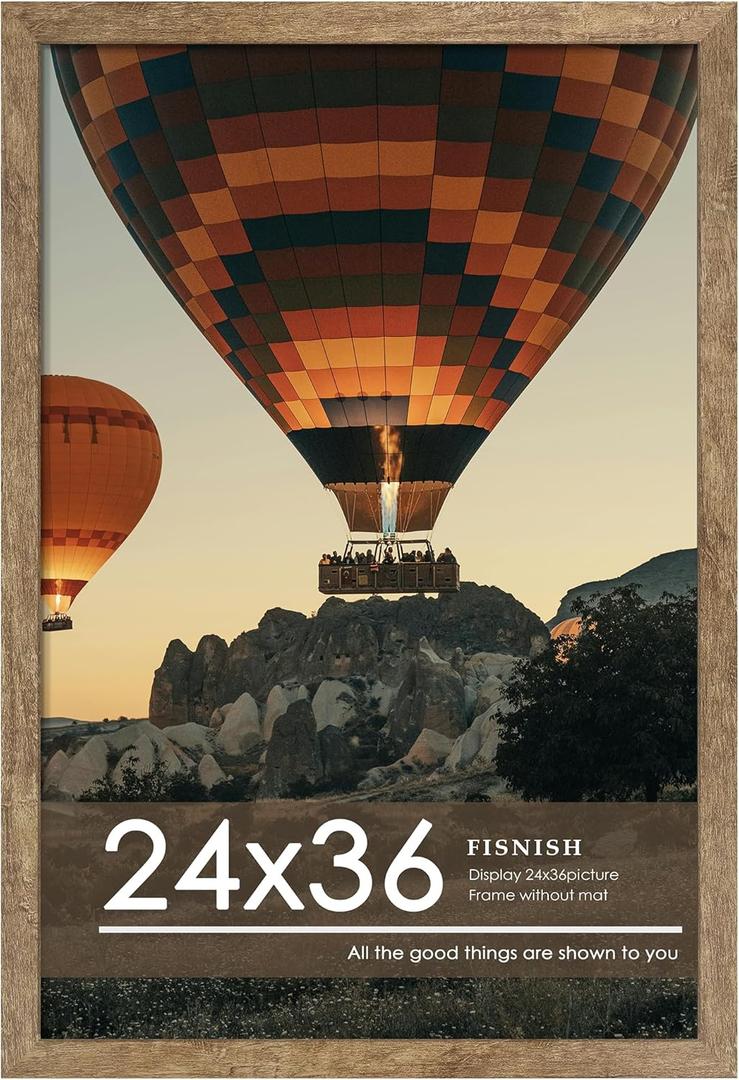 24x36 Poster Frame Natural Woodgrain Brown, Poster Frames 24 x 36 inches or 24x36 Picture Frames with HD Plexiglass Durable and Scratch-proof for Horizontal or Vertical Wall Mounting, 1 Pack