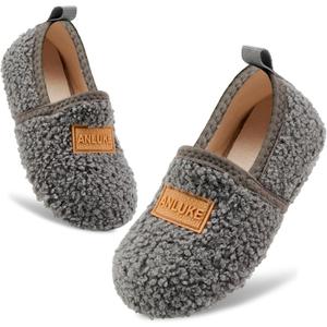 ANLUKE Kids Toddler Slippers Boys Girls Indoor House Shoes Non-Slip Slippers Socks Outdoor Warm Walking Shoes (Gray)