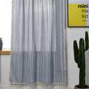 RoomTalks Boho Curtains for Bedroom Living Room 63 Inch Length Light Blue Country Farmhouse Cottage Window Curtain Panels Embroidery Striped Bohemian Tassel Draperies (63L x 52W, Blue)