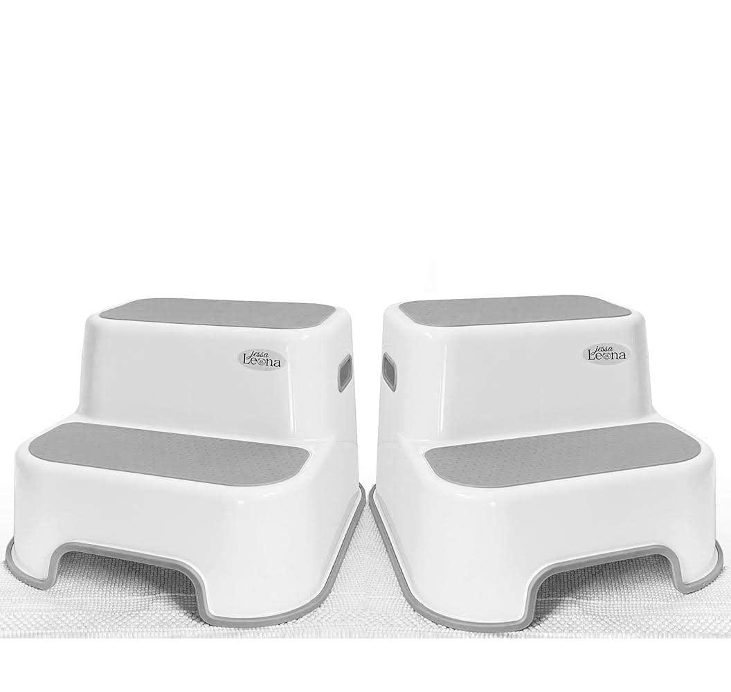 [New Version] Wider Dual Height 2 Step Stool for Kids | Toddler's Stool for Potty Training and Use in The Bathroom or Kitchen | BPA-Free Strong Soft-Grip Steps for Comfort and Safety (2 Pack, Greige) (2 Count (Pack of 1))