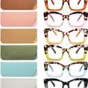 REAVEE Oversized Square Reading Glasses for Women, Blue Light Blocking Large Frame Computer Readers Spring Hinge