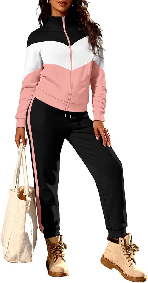 Women's 2 Piece Set Tracksuit Long Sleeve Zip Jacket & Jogger Pants Workout Lounge Casual Outfit Sweatsuits S