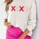LEMAFER Women 2026 Merry Christmas Round Neck Sequin Letters Sweater Casual Solid Slogan Long Sleeve Pullover Sweatshirt Tops (White, L)