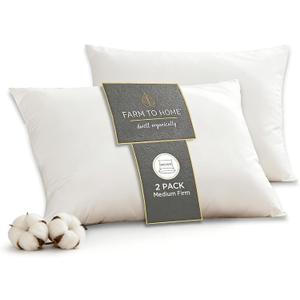 Farm to Home Feather and Down Pillows, 100% Organic Cotton Cover Pillows, Luxury Hotel Collection Bed Pillows for Sleeping, 20" x 28" Queen/Jumbo Size Set of 2