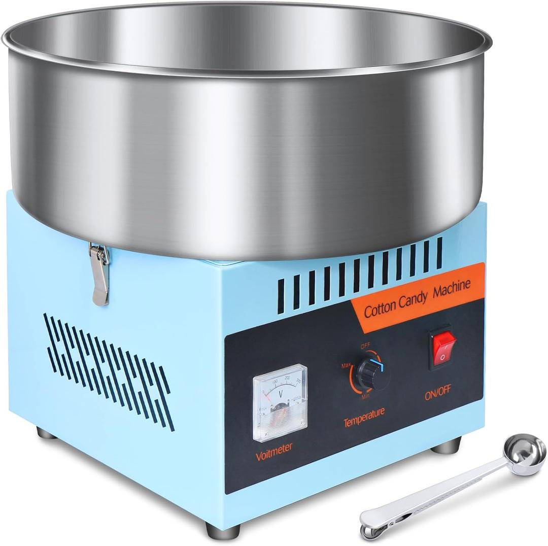 Cotton Candy Machine Commercial, 1000W Electric Cotton Candy Maker Machine, Candy Floss Machine with Stainless Steel Bowl and Sugar Scoop for Kids Birthday, Family Party Blue (Blue Cotton Candy Machine)