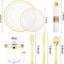 WELLIFE 350PCS Clear-Gold Plastic Plates - 100 Disposable Plates, 150Plastic Silverware, 50 Cups, 50 Napkins for Wedding & Party