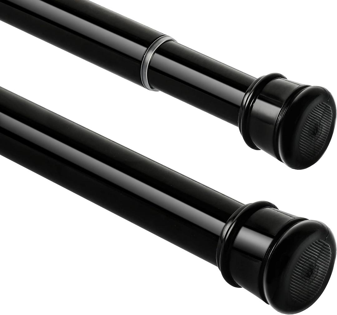 2 Pack Shower Curtain Rod 28-48 Inch, 1"Diameter Spring Small Adjustable Tension Curtain Rods for Bathroom Windows Closet No Drilling No Rust, Black (28-48Inch, Black,2Pack)