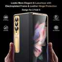 for Samsung Galaxy Z Fold 3 Case, Electroplated Frame, Luxury Leather Back, Full Magnetic Hinge Protective, Screen Protector, Metal Stand, Thin & Slim Stand Phone Cover 5G 2021, Black
